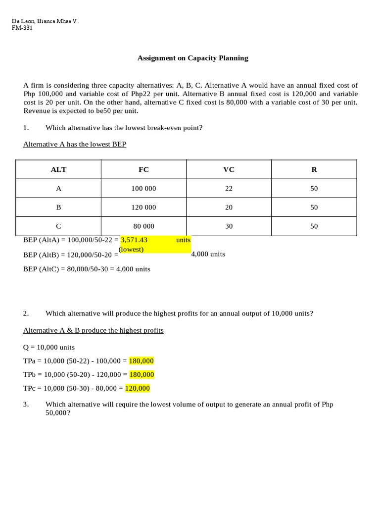 Capacity Planning | PDF | Accounting | Economics