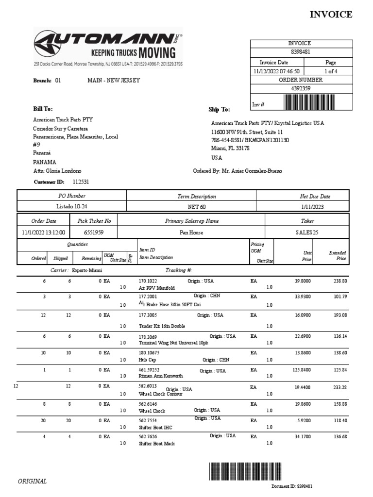 Replacement Parts Shipment to American Truck Parts PTY Air Brakes