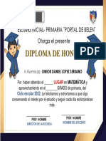 Diploma de Honor: Escuela Inicial-Primaria Portal de Belen Otorga El Presente