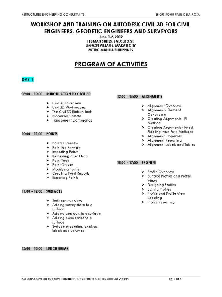 Civil 3D Workshop for Engineers | PDF | Surveying | 3 D Computer Graphics