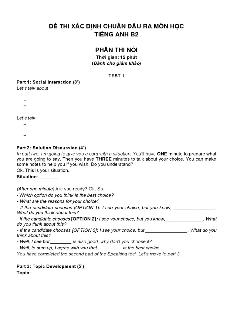 B2 Speaking Test Template | PDF