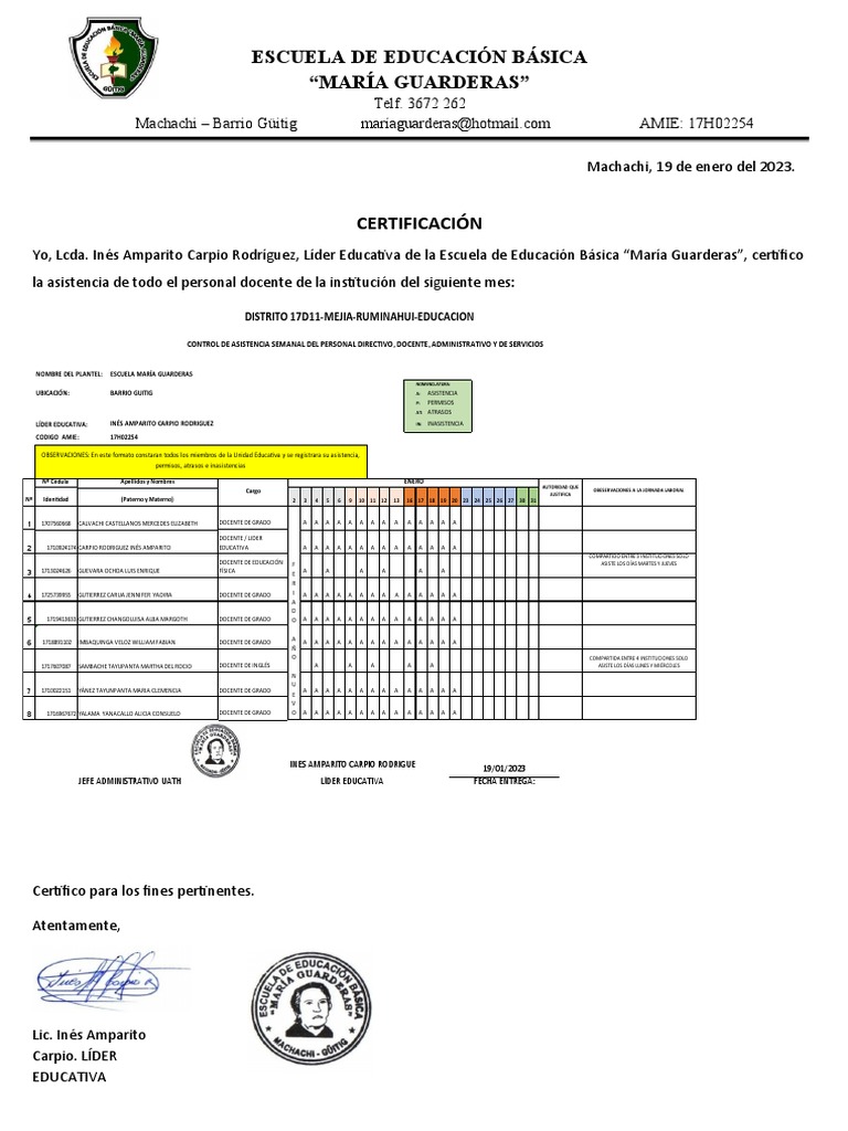 Control de Asistencia Docente 2023 | PDF