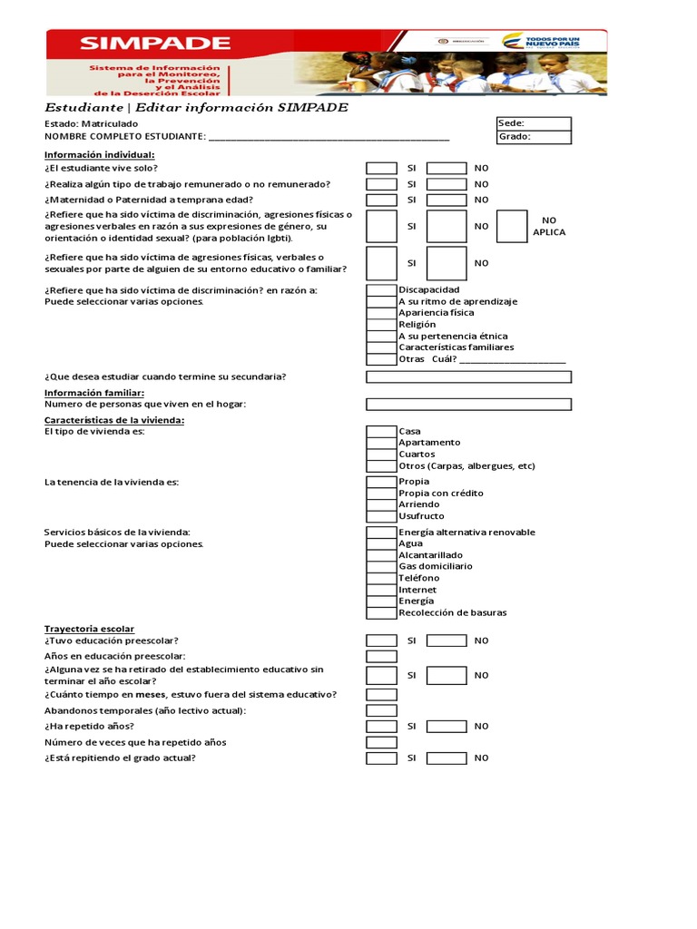 Formulario Simpade Ok | PDF | Educación de la primera infancia