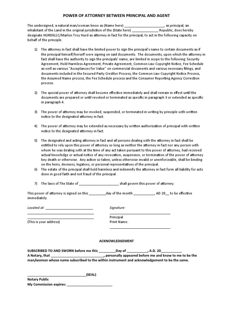 Power of Attorney Agreement Template | PDF | Power Of Attorney | Lawyer
