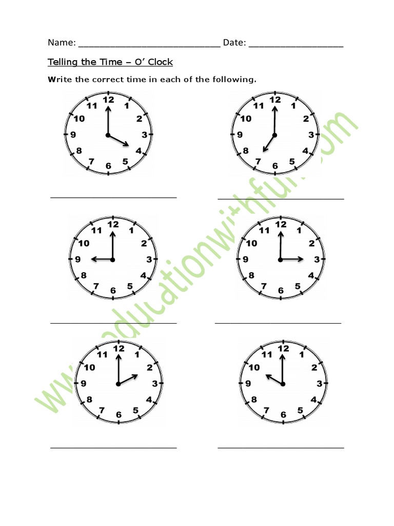 Time O Clock Worksheet 1 PDF