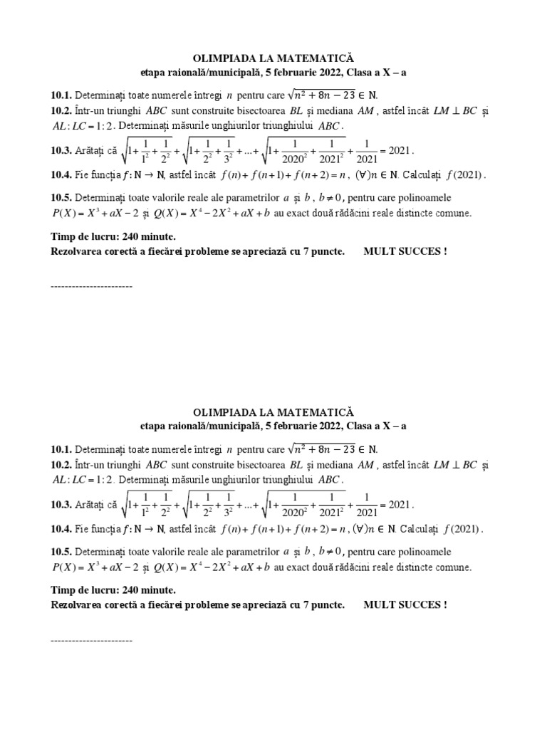 OR Matem 10 Subiecte Rom 2022 | PDF