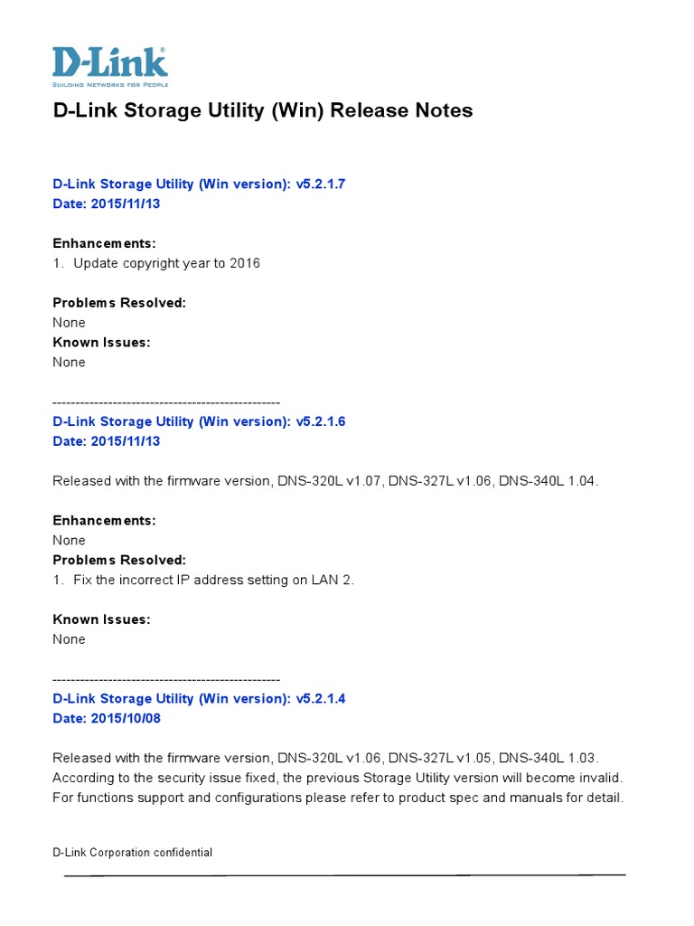 Release Note - For D-Link Storage Utility (Win) - v5.2.1.7 | PDF ...