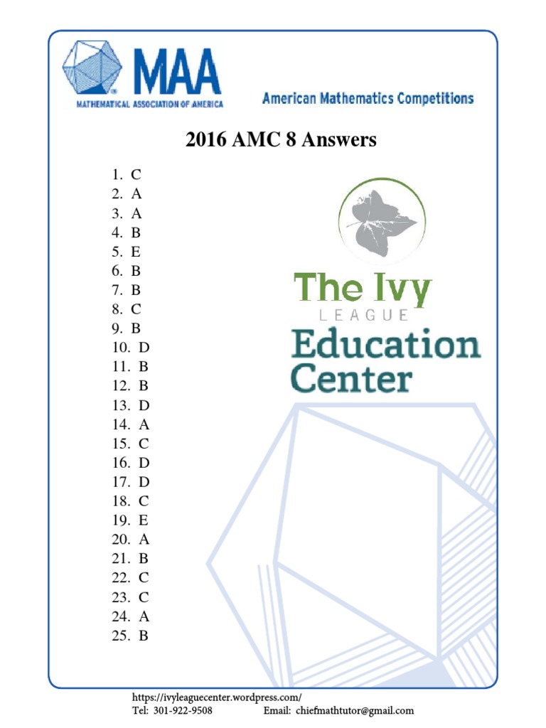 2016 Amc8 Answers PDF