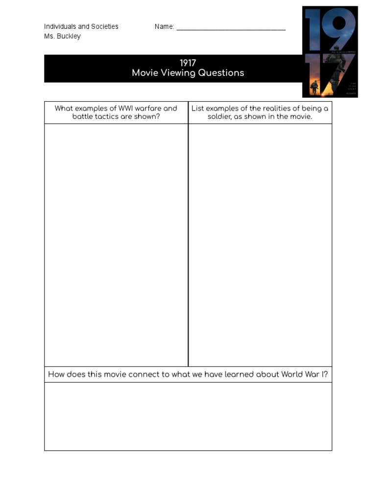 1917 Viewing Questions PDF