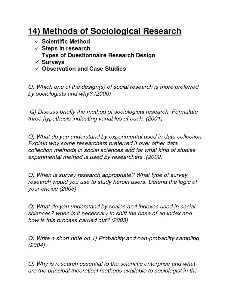 4 Methods of Sociological Research PDF Social Research Sociology