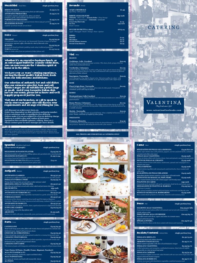 Valentina CateringMenu Feb2011 | PDF | Italian Cuisine | Tomato Sauce