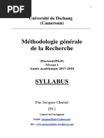 Syllabus Mc3a9thdologie Gc3a9nc3a9rale de La Recherche d1 2017 2018