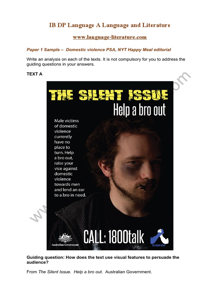 IB DP English A Language and Literature Paper 1 Sample Male Domestic