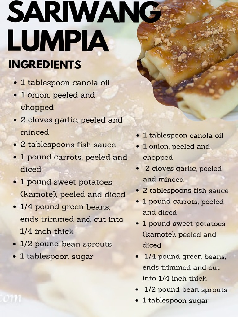 Sariwang Lumpia Food Facts PDF Sweet Potato Garlic