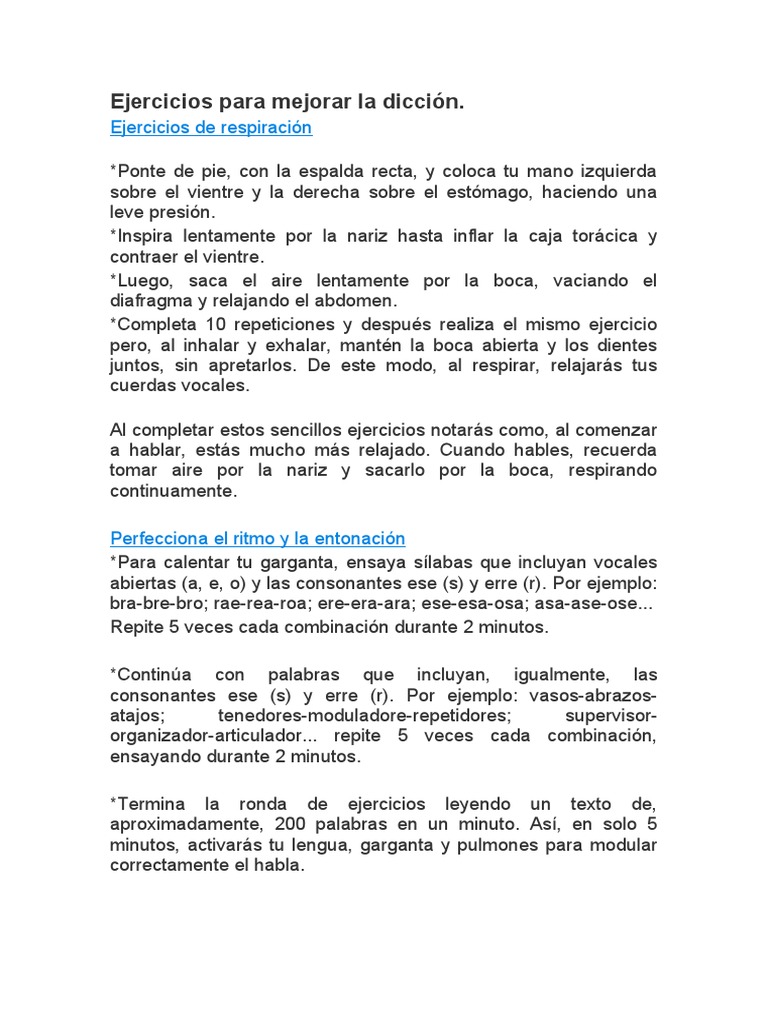 Ejercicios para Mejorar la Dicción | PDF | Vocal | Abdomen