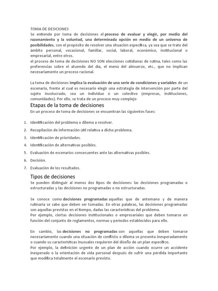 Proceso de Toma de Decisiones | PDF | Toma de decisiones | Cognición