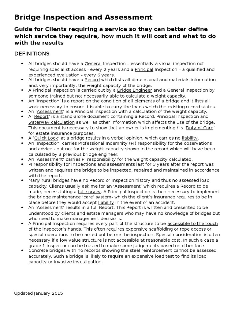 Definitions of Bridge Inspect Ion and Assessment PDF Bridge Insurance