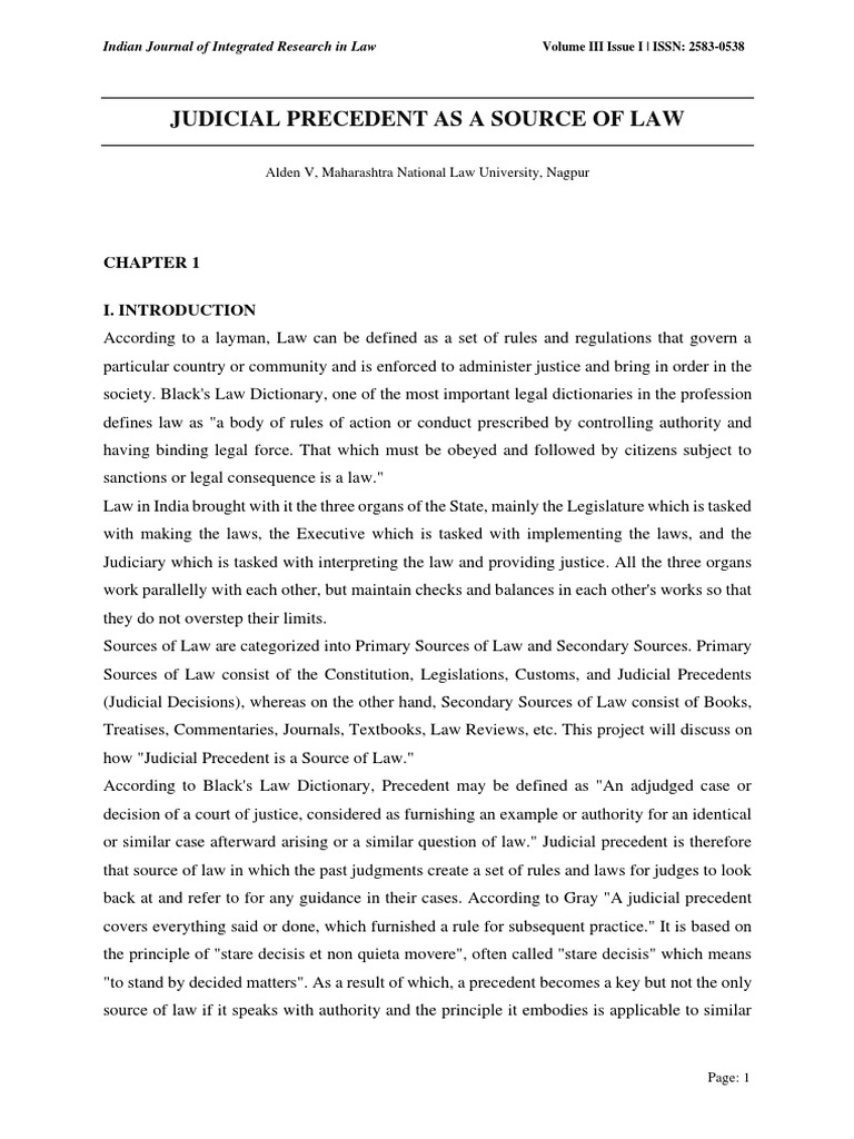 Judicial Precedent as Law Source Analysis | PDF | Precedent | Sources ...