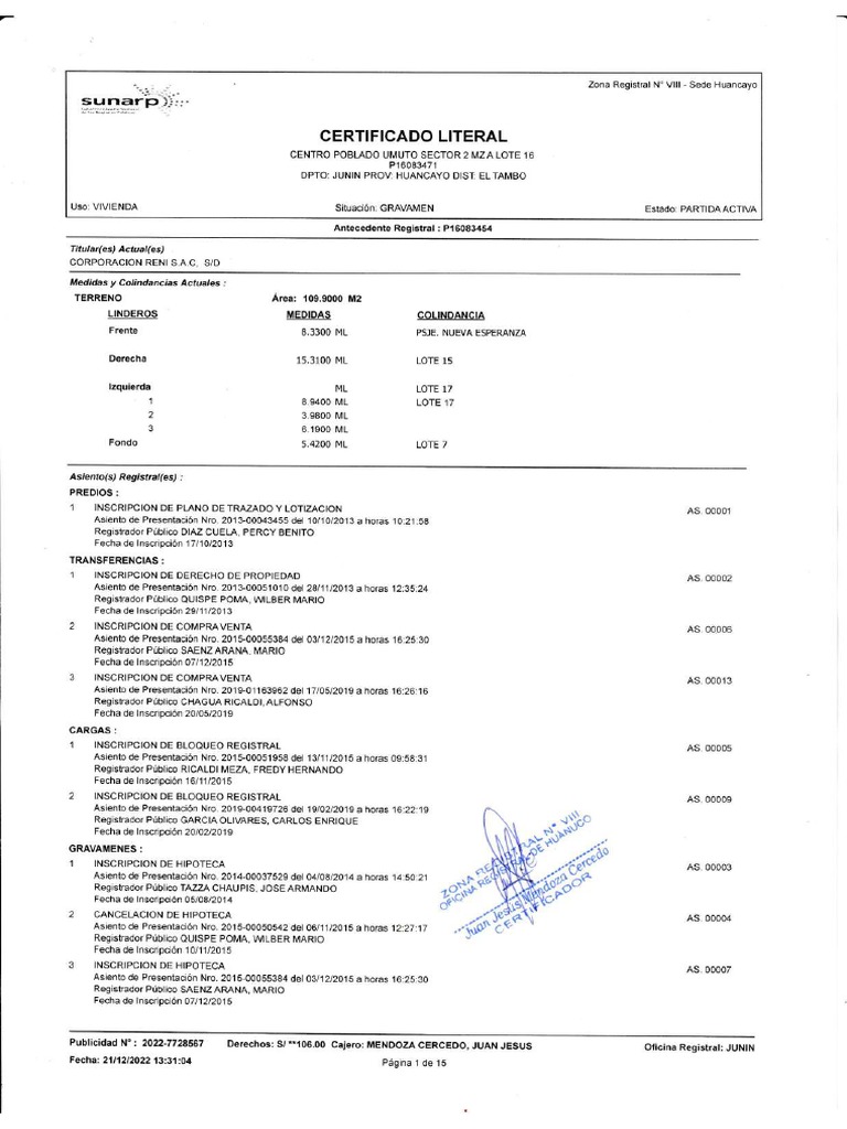 Certificado literal pdf