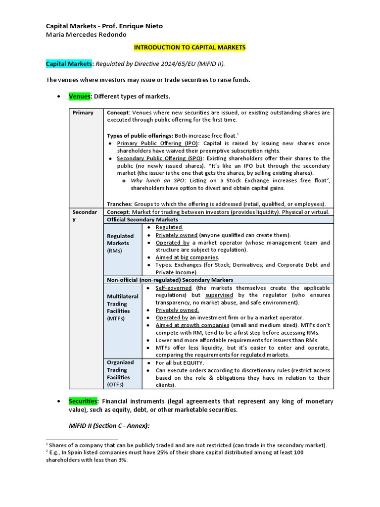 Overview of Capital Markets and MiFID II | PDF | Securities (Finance ...