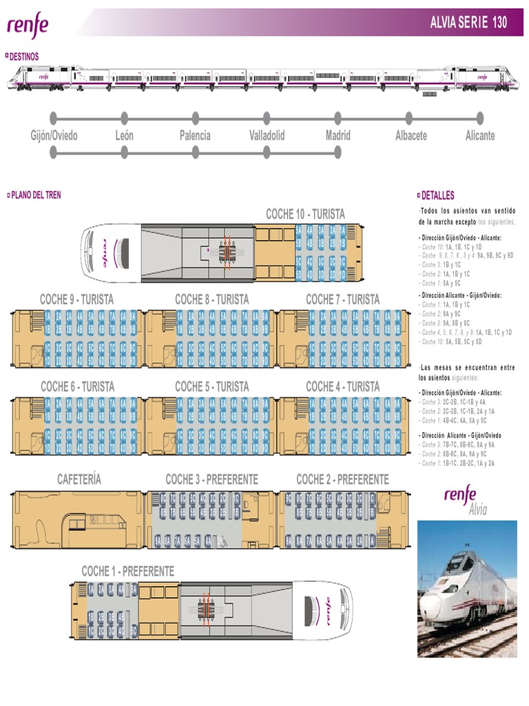 Plan de asientos y servicios del tren Alvia Serie 130 PDF