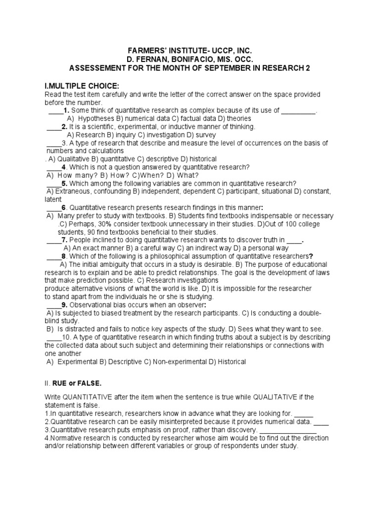 Assessment in Prctical Research 2 | PDF | Statistics | Quantitative ...