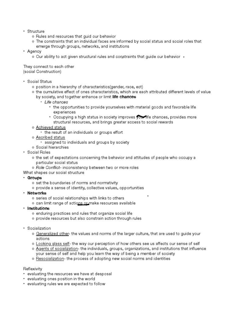 Structure and agency sociology notes pdf institution socialization