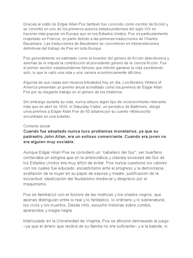 Poe: Pionero del Misterio y Terror | PDF | Edgar Allan Poe | Charles ...
