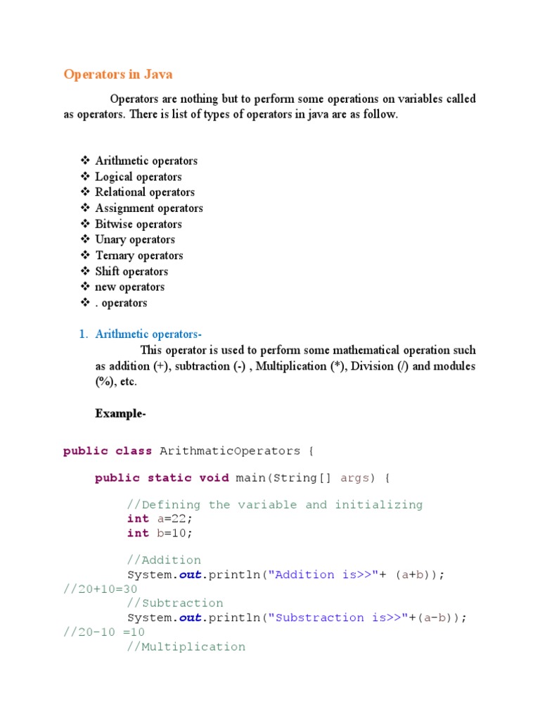 Lecture-7 Operators in Java | PDF | Computer Programming | Software ...