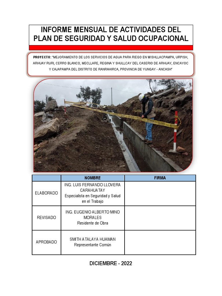 Informe Mensual de Seguridad y Salud Ocupacional | PDF | Primeros ...