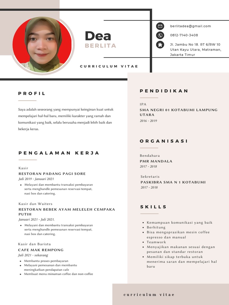 Contoh CV Lamaran Kerja Dea Berlita | PDF
