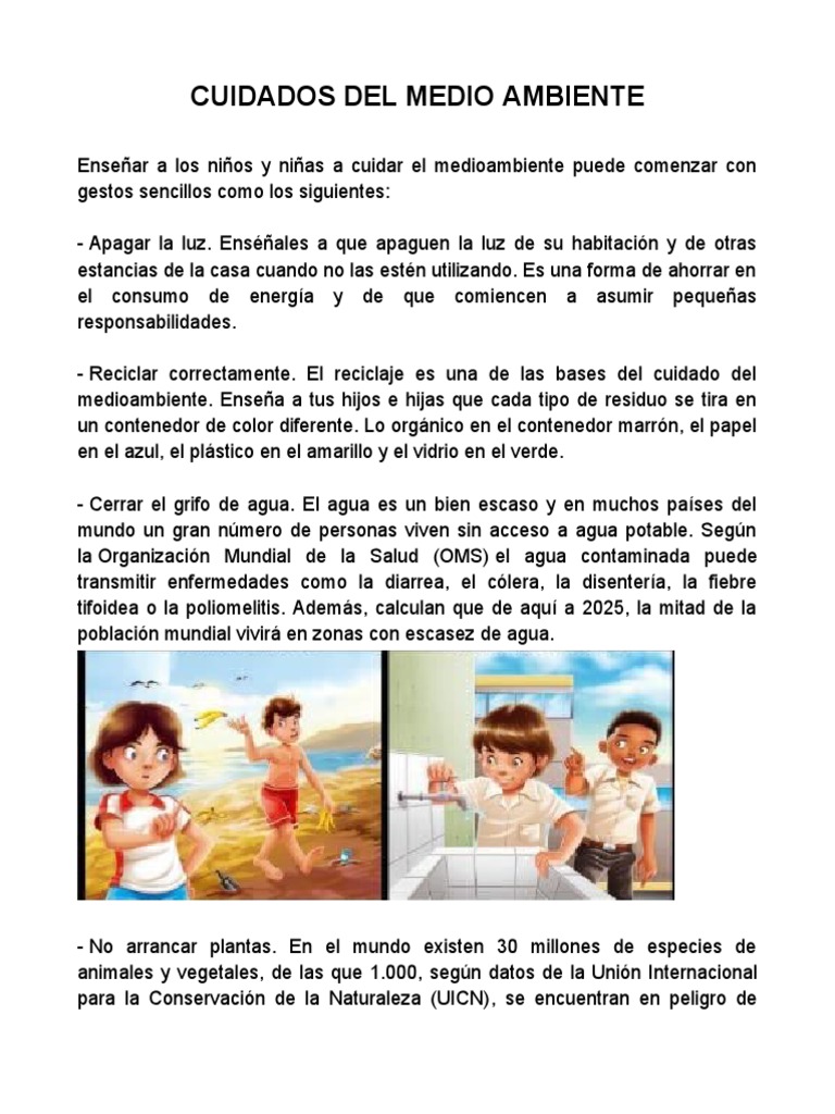Cuidado del Medio Ambiente para Niños | PDF | Entorno natural | Agua