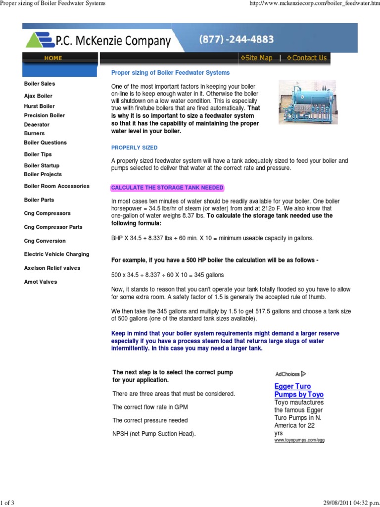 Proper Sizing of Boiler Feedwater Systems PDF Horsepower Boiler