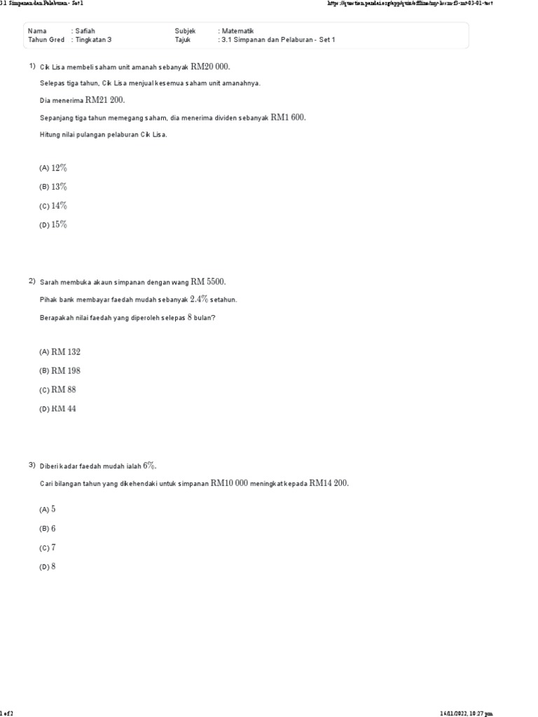 3.1 Simpanan Dan Pelaburan - Set 1 | PDF