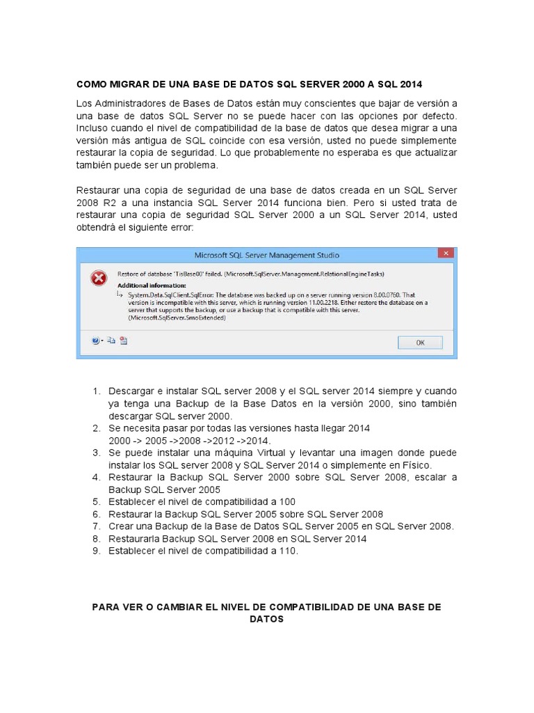 Migración SQL Server 2000 a 2014 | PDF | Servidor SQL de Microsoft ...