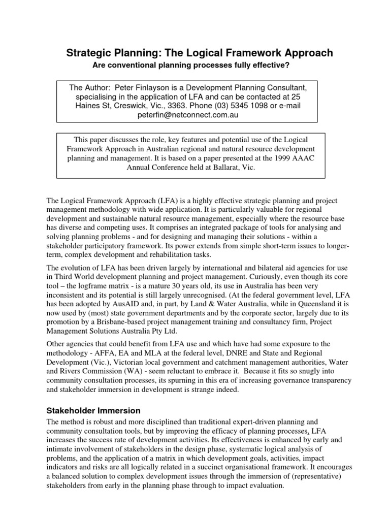 Logical Framework Approach in Planning | PDF | Strategic Management ...