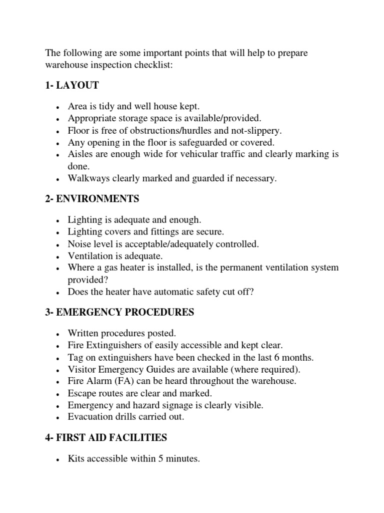 Warehouse Safety Inspection Checklist | PDF | Warehouse | Personal ...