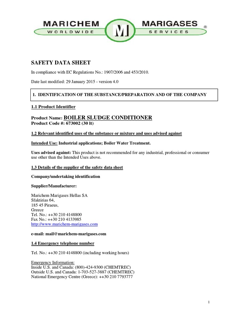 Boiler sludge conditioner SDS | PDF | Toxicity | Personal Protective ...