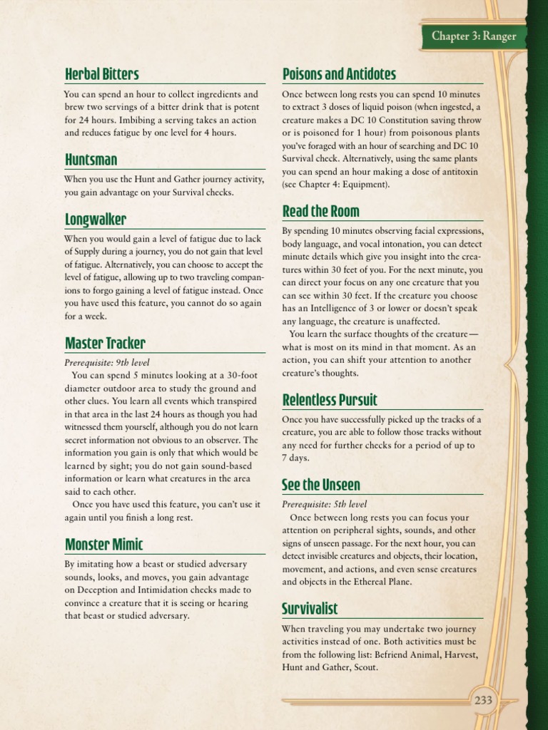 Ranger Skills and Abilities Guide | PDF