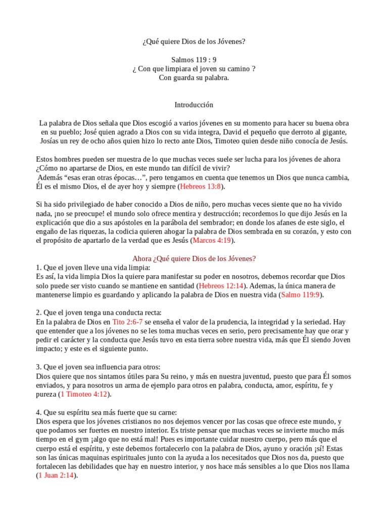Que Quiere Dios de Los Jovenes | PDF | Jesús | Oración