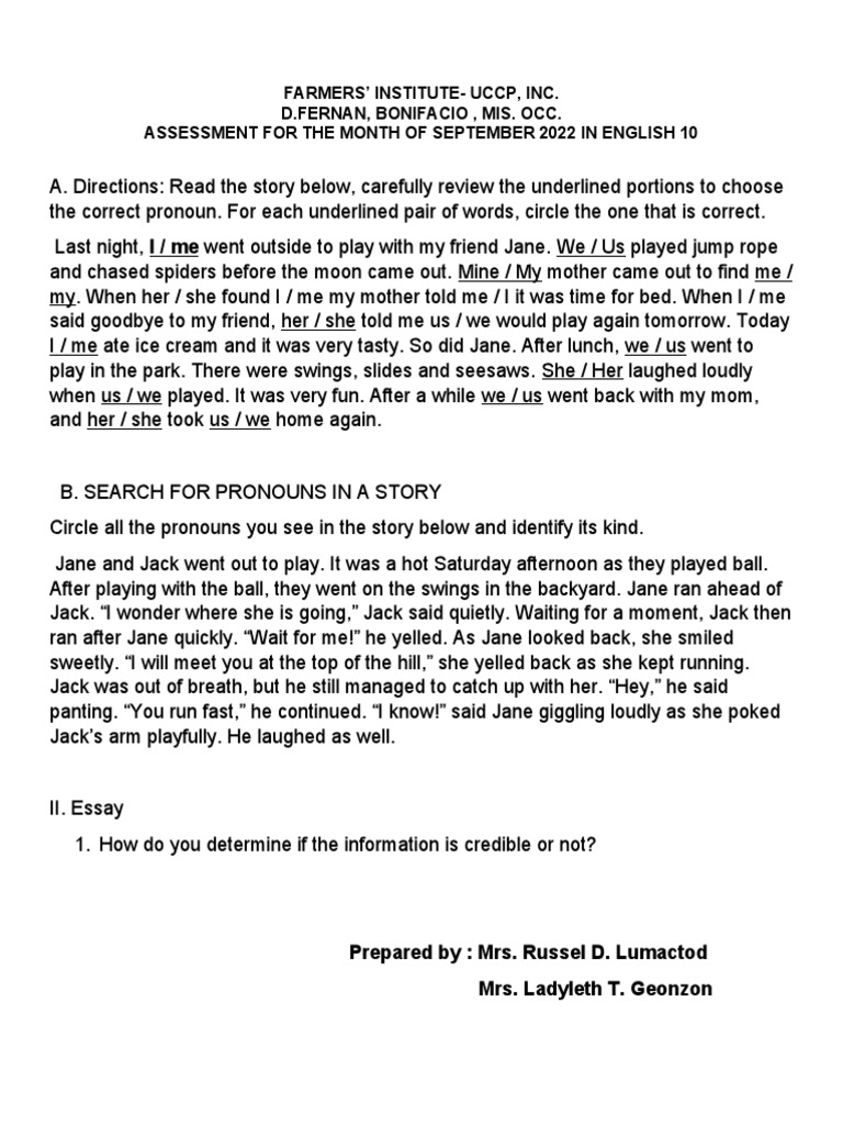 Assessment In English 10 Pdf