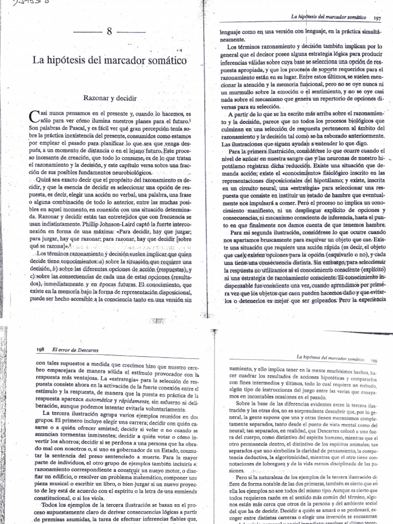 Damasio a 2006 la hip tesis del marcador som tico en el error de