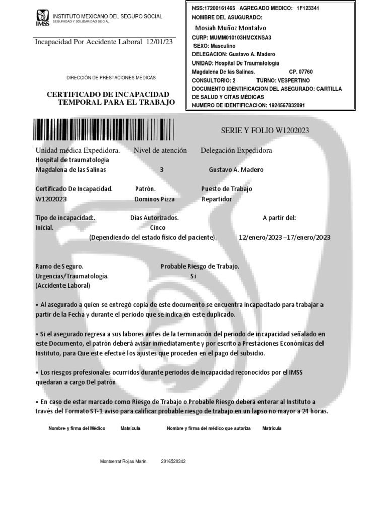 Incapacidad Temporal por Accidente Laboral | PDF | Hospital | Cuidado ...