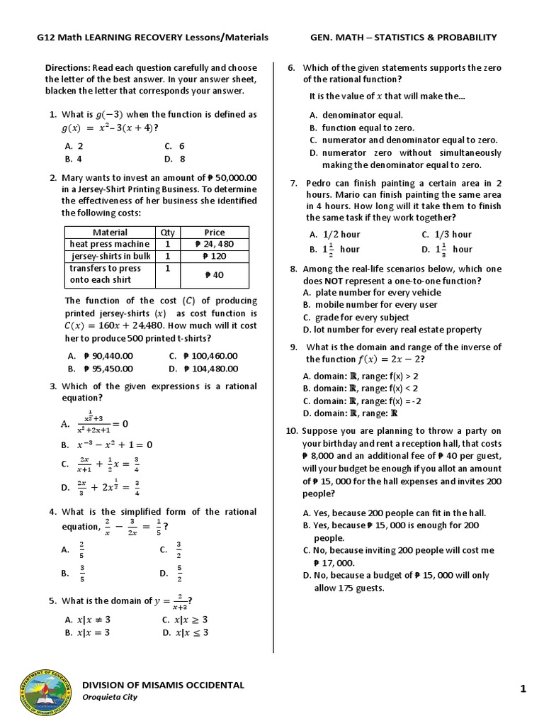 Math Shs Gen Math Tq.v2 | PDF | Function (Mathematics) | Inequality ...
