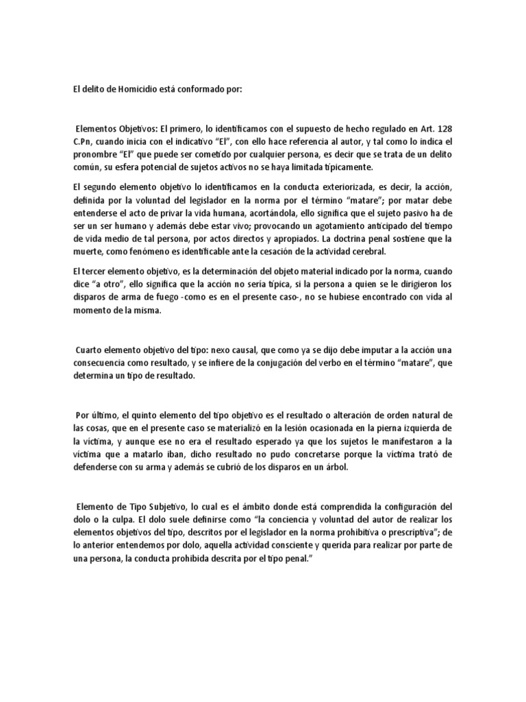 Elementos del Delito de Homicidio | PDF | Intención (Derecho Penal ...