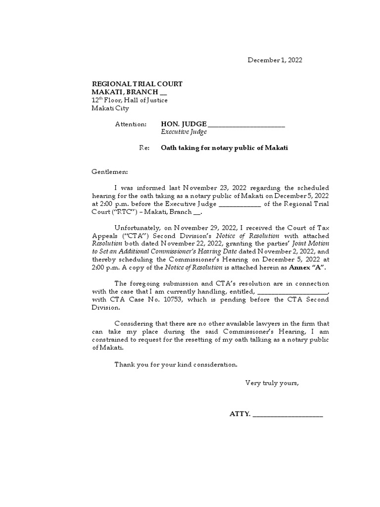 Request to Reschedule Notary Oath | PDF