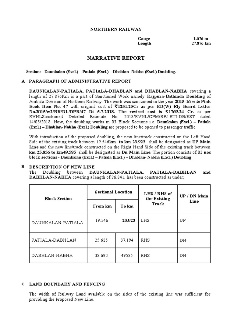 Doubling of the DaunkalanPatialaDhablanNabha Railway Line A