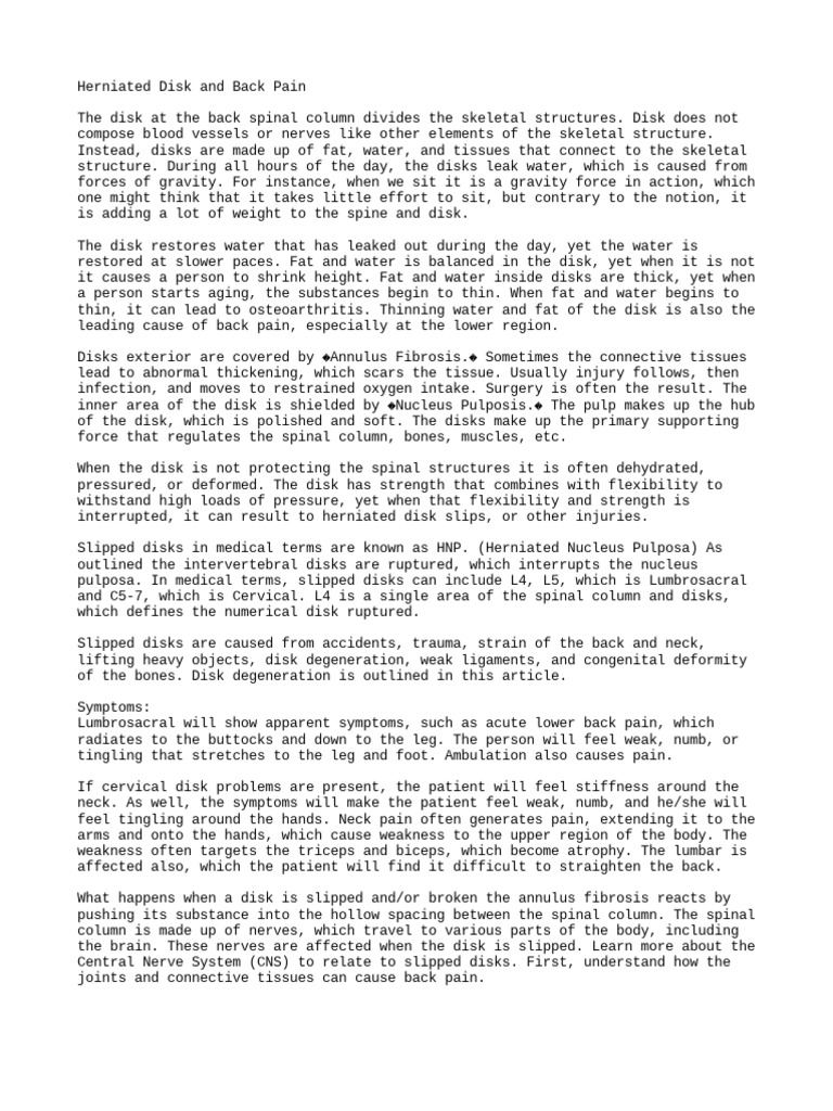 Herniated Disk and Back Pain PDF