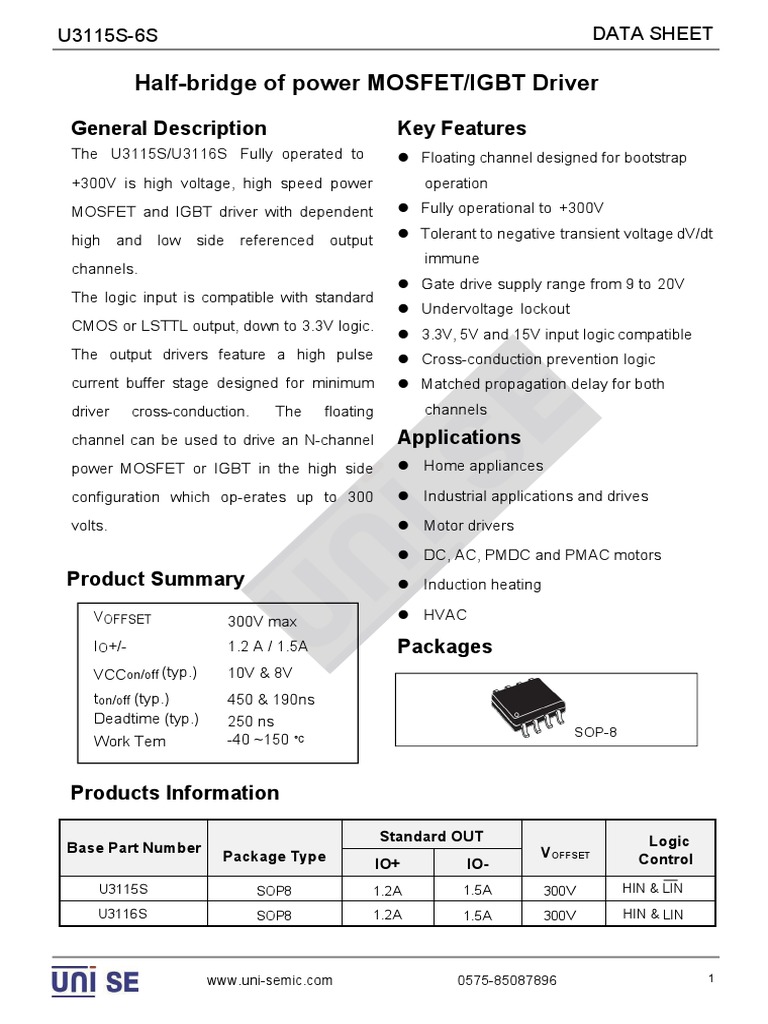 Uni-U3115s-6s 300v 1.2a Half Bridge Driver v3.0 | PDF | Logic Gate ...