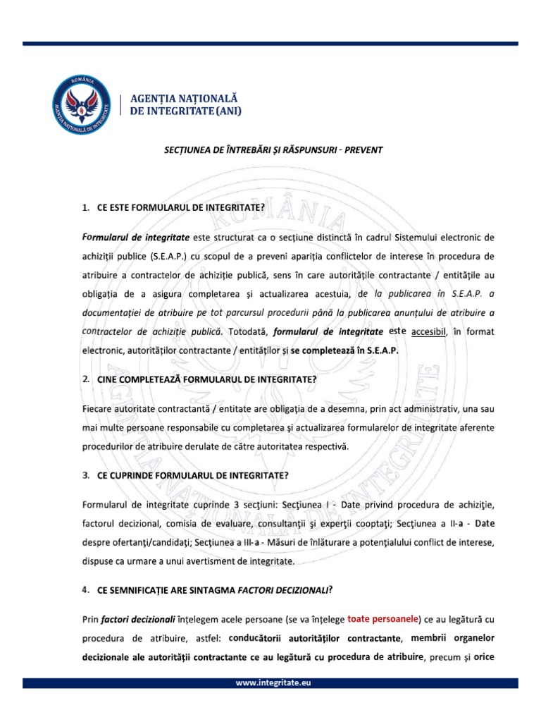 Manual Formular Integritate | PDF